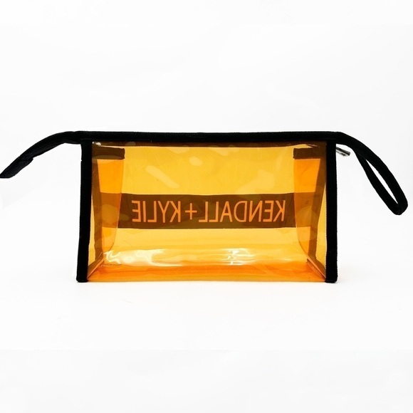 Kendall And Kylie Orange Make Up Bag Clutch See Through Wristlet Travel Pouch - Picture 3 of 4